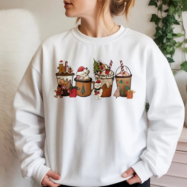 Gingerbread Latte Holiday Sweater, Christmas Coffee Sweatshirt, Comfy Coffee Crewneck, Winter Coffee Lover Graphic Sweatshirt