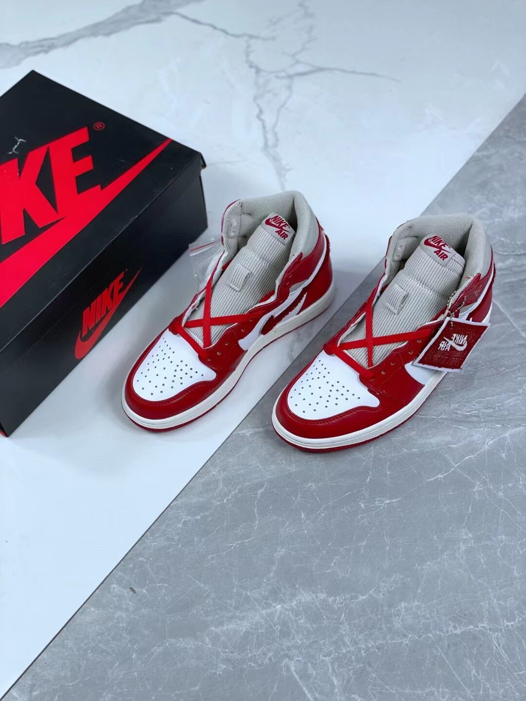 High Top Sneakers, White Red Gray Colorway, Lace Up Design, Casual Gift for Sneaker Fans