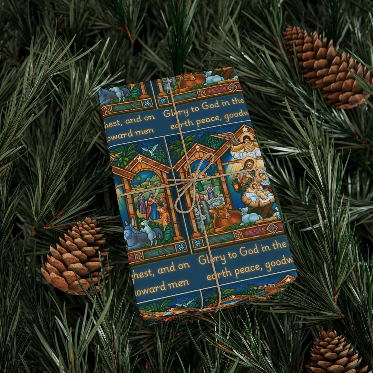 Stained Glass Christmas Gift Wrap, Nativity Scene Wrapping Paper, Holy Family Wrapping Paper, Religious Xmas Gift Wrap, Chris