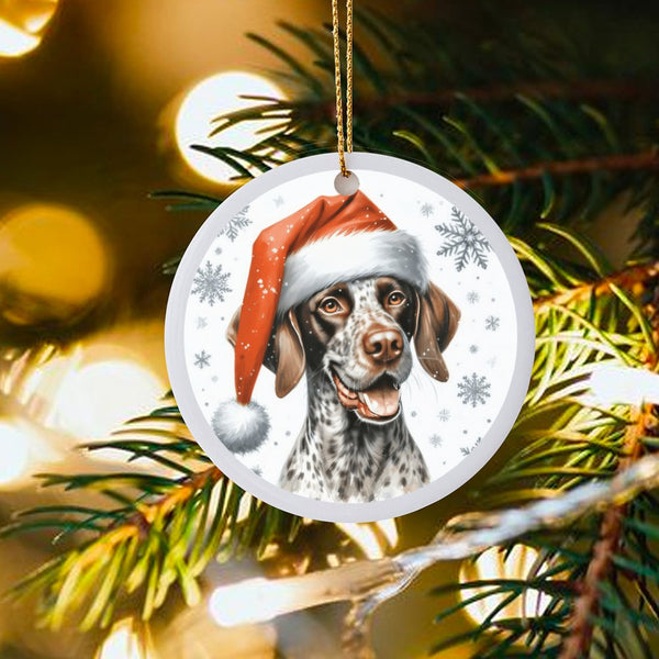 Santa Hat GSP Tree Ornament, German Shorthaired Pointer Christmas Ornament, Pet Dog Ceramic Ornament, Festive Holiday Decor P