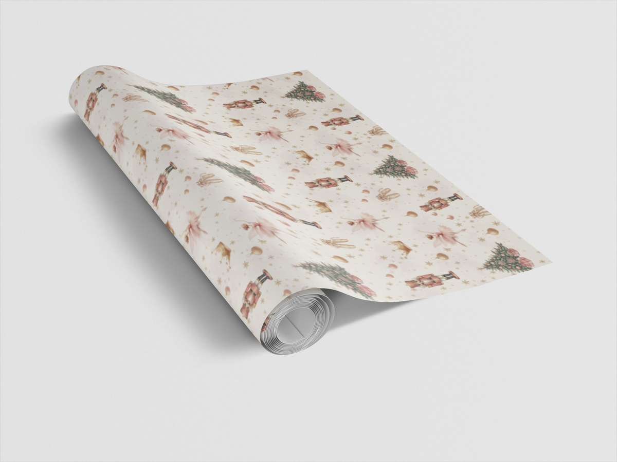 Ballerina Holiday Gift Wrap, Nutcracker Ballet Christmas Wrapping Paper, Twilight Waltz Toy Soldier Present Wrap, Pink Xmas G