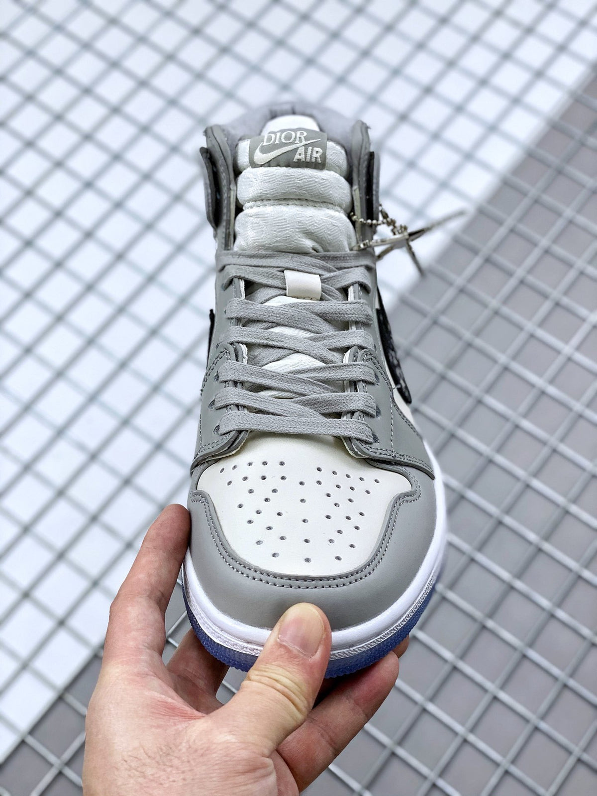 High Top Sneakers, Gray White Colorway, Lace Up Design, Casual Gift for Sneaker Fans