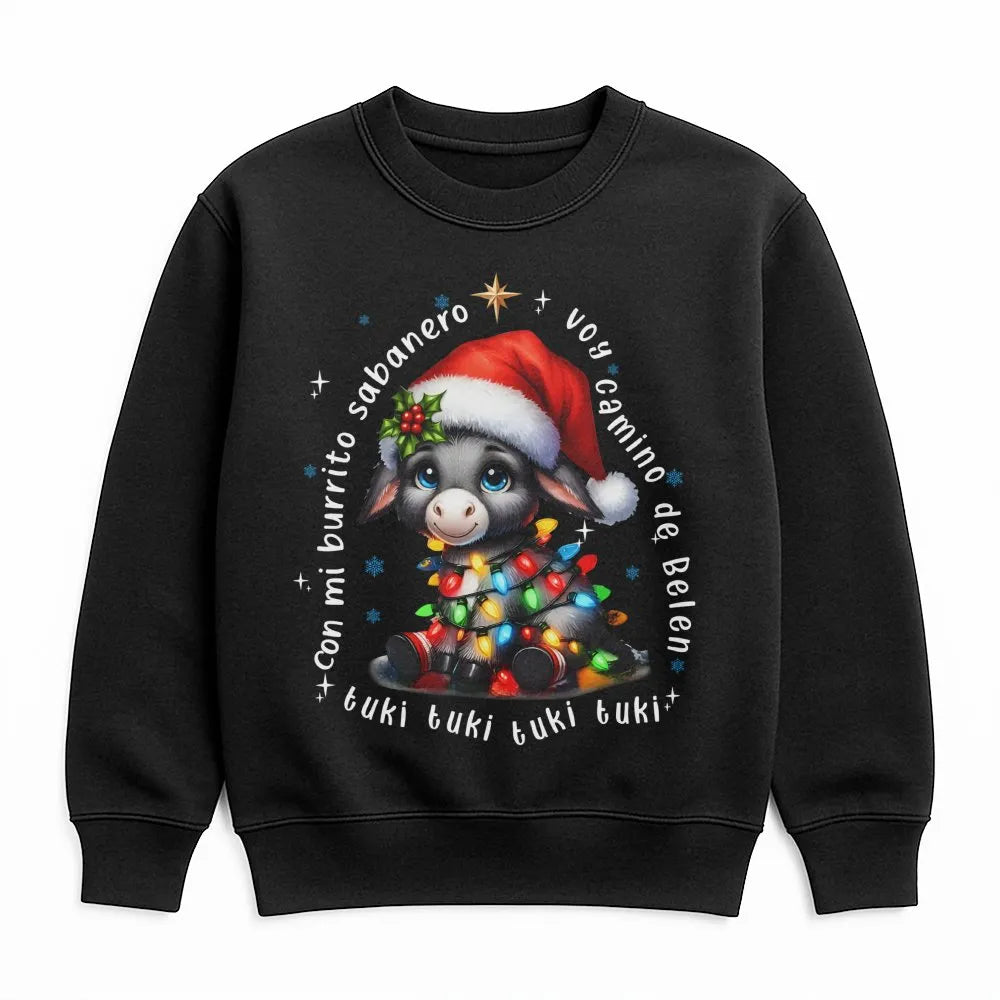 Adorable Spanish Donkey Christmas Sweater, Mi Burrito Sabanero Sweatshirt, Latino Holiday Crewneck, Villancicos Pullover Xmas