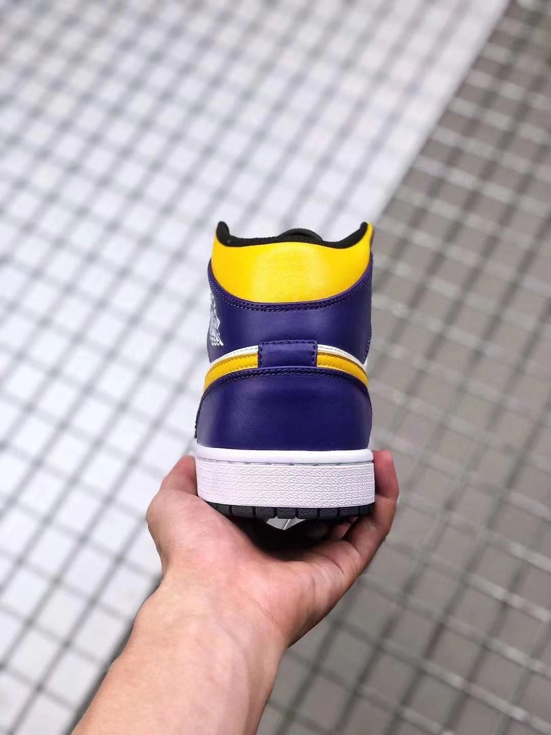 Mid Top Sneakers, White Purple Yellow Colorway, Lace Up Design, Casual Gift for Sneaker Fans