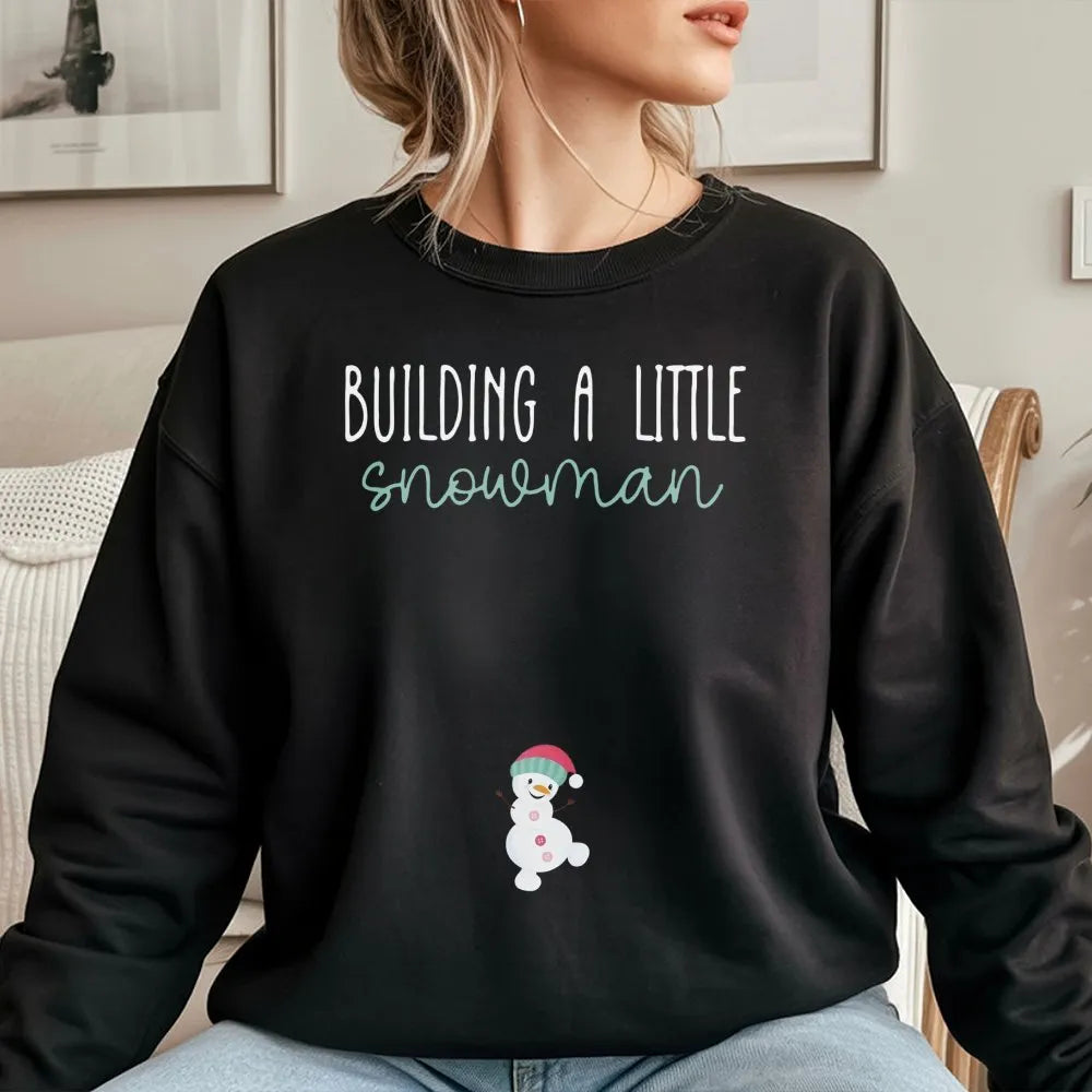 Christmas Pregnancy Announcement Sweatshirt, Building a Little Snowman Sweatshirt, Holiday Baby Reveal Crewneck, Adorable Mom