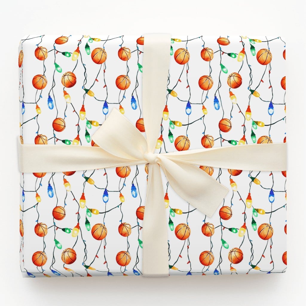 Sports Holiday Gift Wrap, Basketball Christmas Wrapping Paper, Xmas Lights Wrapping Paper, Basketball Fan Gift Wrap, Holiday 