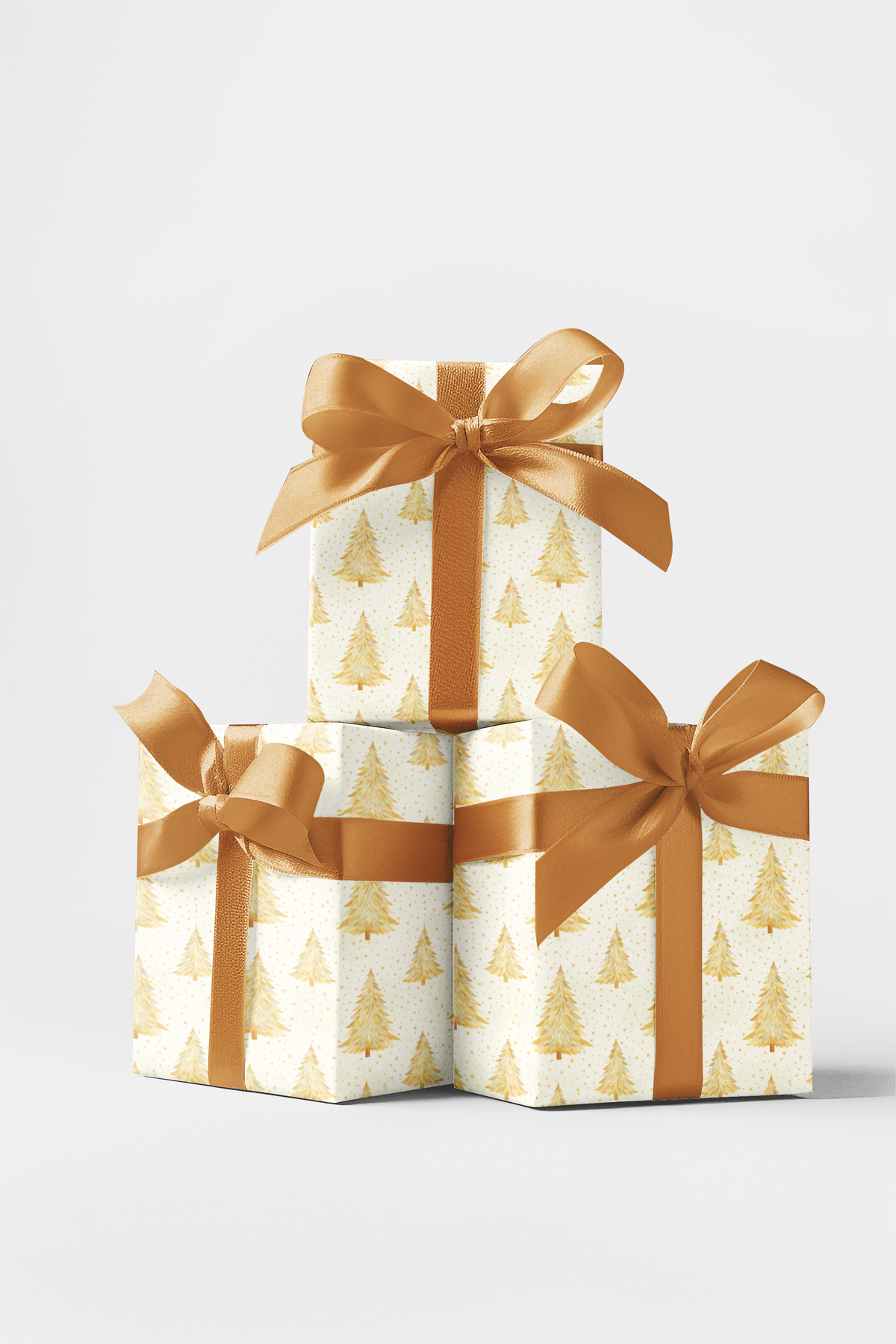 Twinkle Pines Holiday Gift Wrap, Golden Pine Tree Christmas Wrapping Paper, Winter Fir Tree Present Wrap, Elegant Xmas Gift W