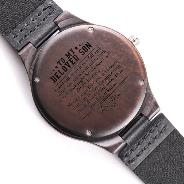 Leather Band Sandalwood Watch from Mom, To My Beloved Son Engraved Wooden Watch, Custom Wood Watch, Birthday Graduation Chris