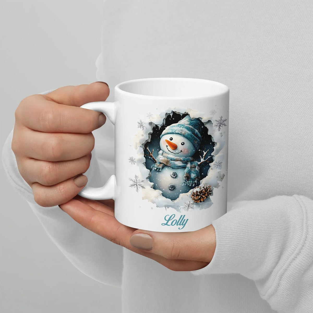 Personalized Name 3D Winter Coffee Mug, Custom Snowman Ceramic Mug, Adorable Holiday Tea Coffee Cup, Christmas Mug Present fo
