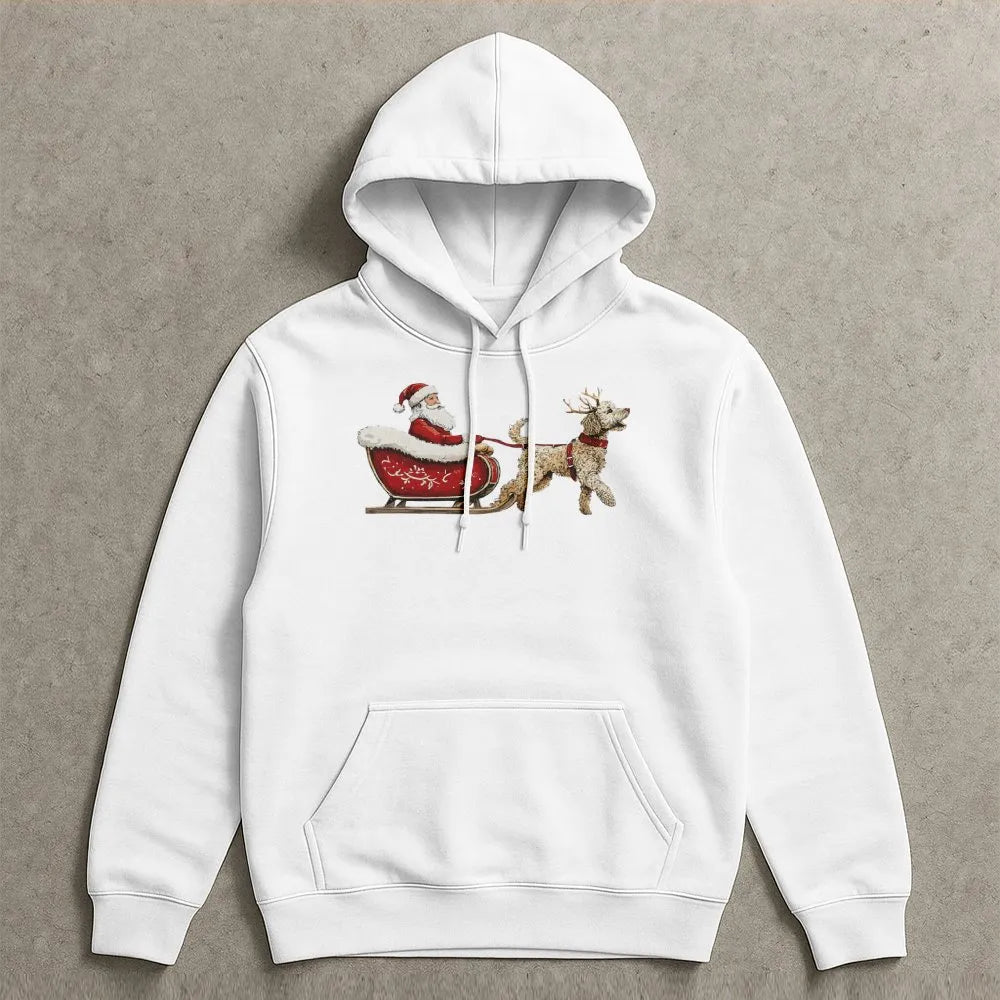 Doodle Santa Sleigh Graphic Sweatshirt, Goldendoodle Christmas Hoodie, Adorable Dog Mom Holiday Pullover, Winter Dog Lover Ho