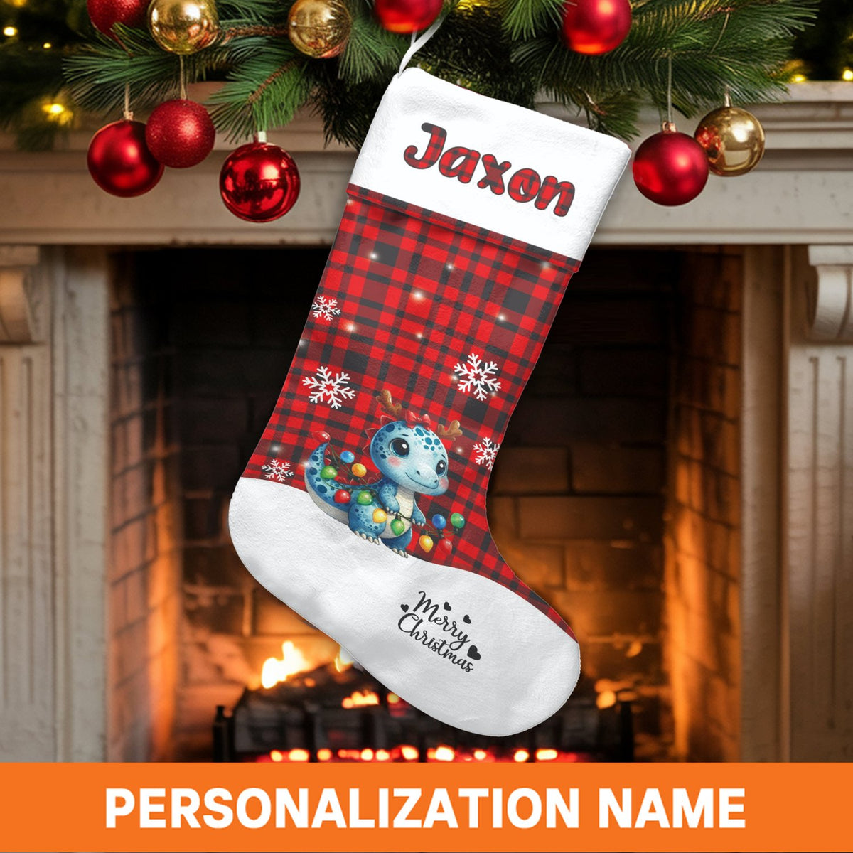 Personalized Dragon Holiday Stocking, Adorable Dragon Christmas Stocking, Custom Name Kids Christmas Stocking, Festive Family