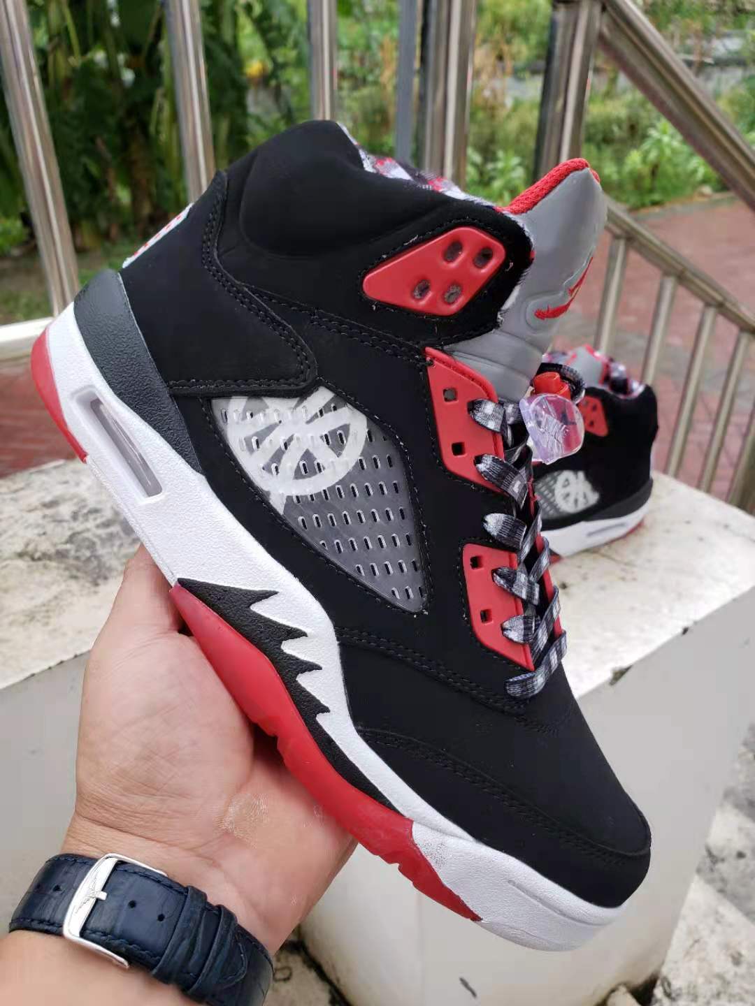 Sneakers, Black Red Colorway, Lace Up Design, Casual Gift for Sneaker Fans