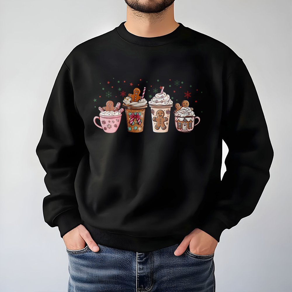 Adorable Holiday Latte Sweater, Gingerbread Coffee Christmas Sweatshirt, Festive Coffee Lover Crewneck, Winter Cafe Xmas Swea