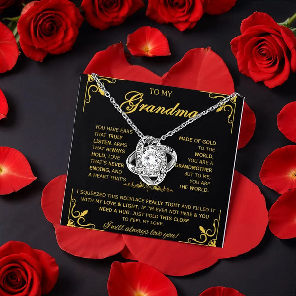 CZ Crystal Love Knot Pendant, Grandma Love Knot Necklace, Grandmother Message Card Present, Christmas Present for Grandma, Lo