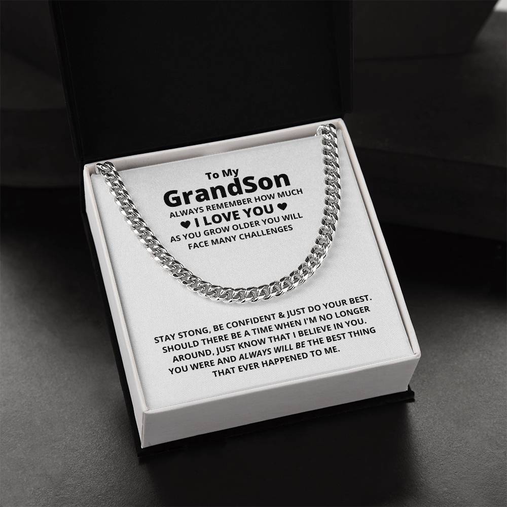 Mens Cuban Link Chain, Grandson Cuban Link Chain Necklace, Steel Cuban Link Necklace, Message Card Jewelry, Birthday Christma