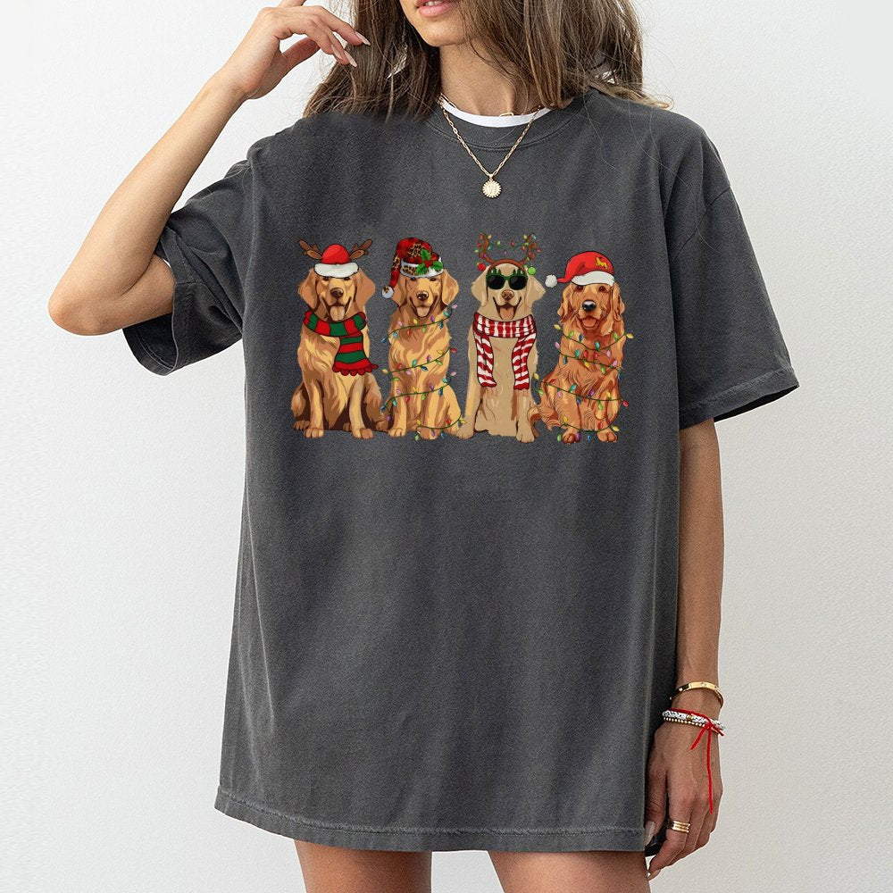 Dog Lover Santa Hat Shirt, Christmas Golden Retriever T-Shirt, Festive Puppy Holiday Tee, Xmas Graphic Tee, Dog Lover Winter 