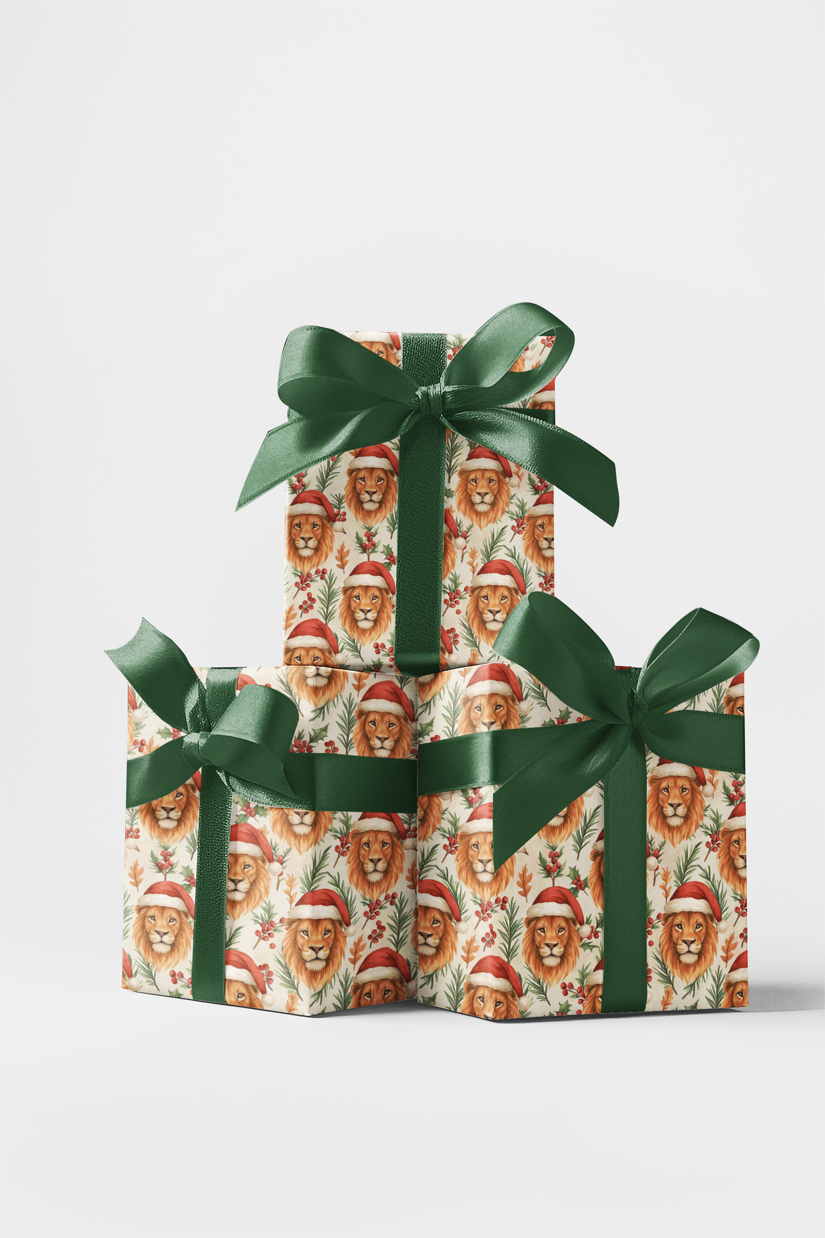 Festive Santa Hat Animal Gift Wrap, Christmas Lion Wrapping Paper, Safari Holiday Wrapping Paper, Animal Lover Xmas Present P