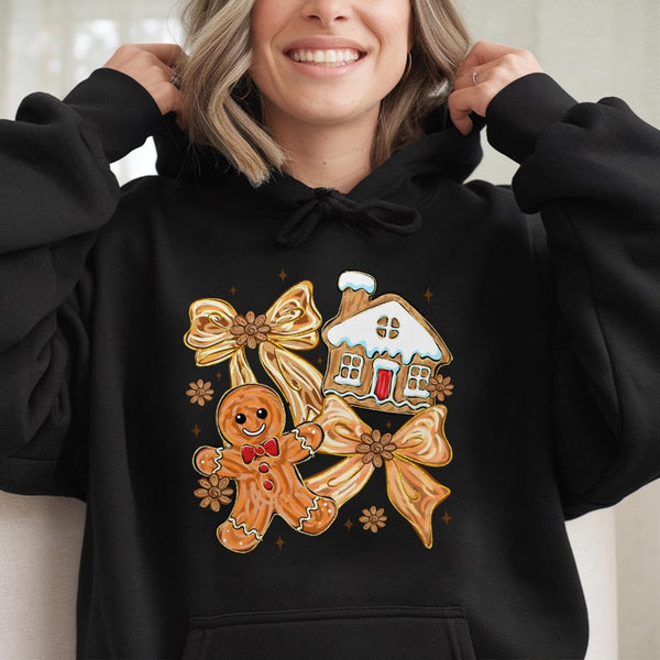 Coquette Christmas Bow Cookie Sweatshirt, Gingerbread Hoodie, Adorable Aesthetic Holiday Pullover, Winter Gingerbread Present
