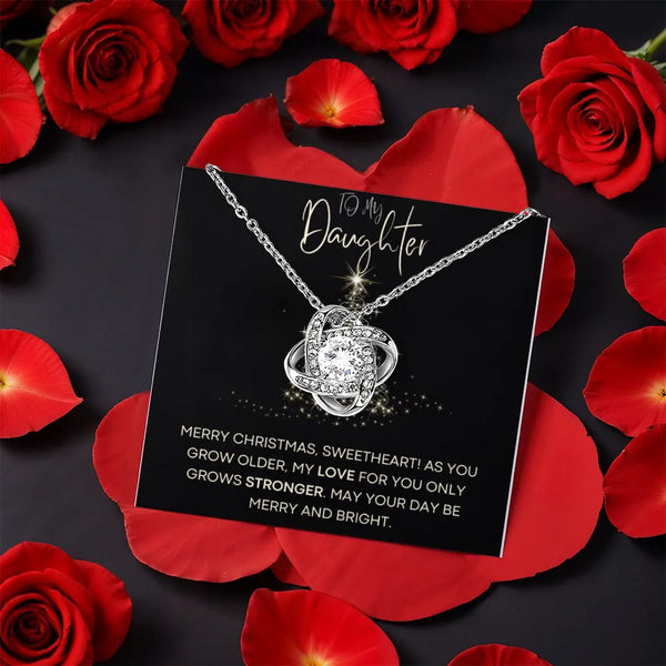 CZ Crystal Daughter Pendant, To My Daughter Love Knot Necklace, Gold Finish Daughter Jewelry, Meaningful Christmas Present fr