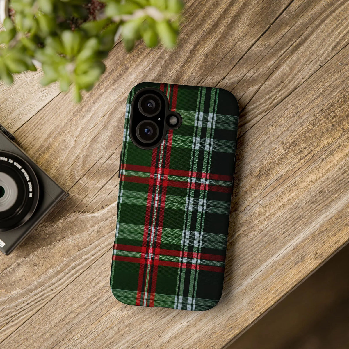 Red and Green Tartan Holiday Phone Case, Christmas Plaid iPhone Case, Dual Layer Winter Cover, Festive Check Phone Case, Xmas