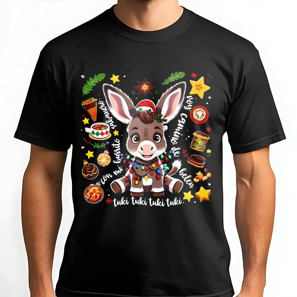 Adorable Christmas Donkey Graphic Tee, Mi Burrito Sabanero T-Shirt, Latino Holiday Shirt, Spanish Xmas Shirt, Family Holiday 
