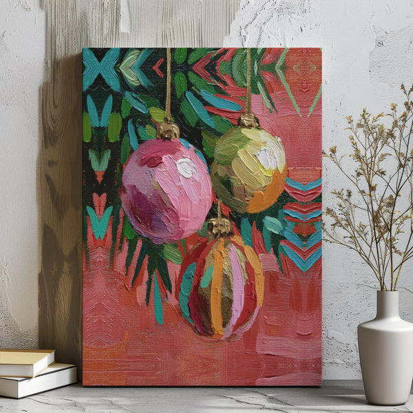 Holiday Ornament Canvas Print, Christmas Ornament Wall Art, Impressionist Christmas Canvas Art, Festive Wall Decor, Winter Se