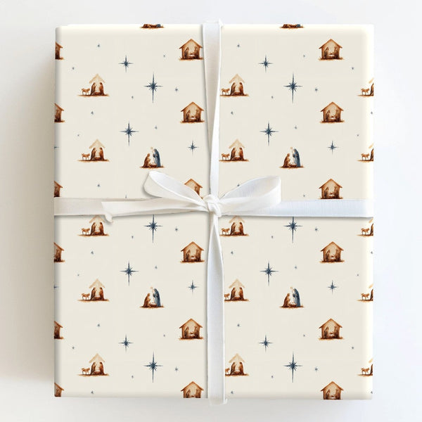 Holy Family Holiday Gift Wrap, Nativity Christmas Wrapping Paper, Watercolor Manger Wrapping Paper, Religious Christian Gift 