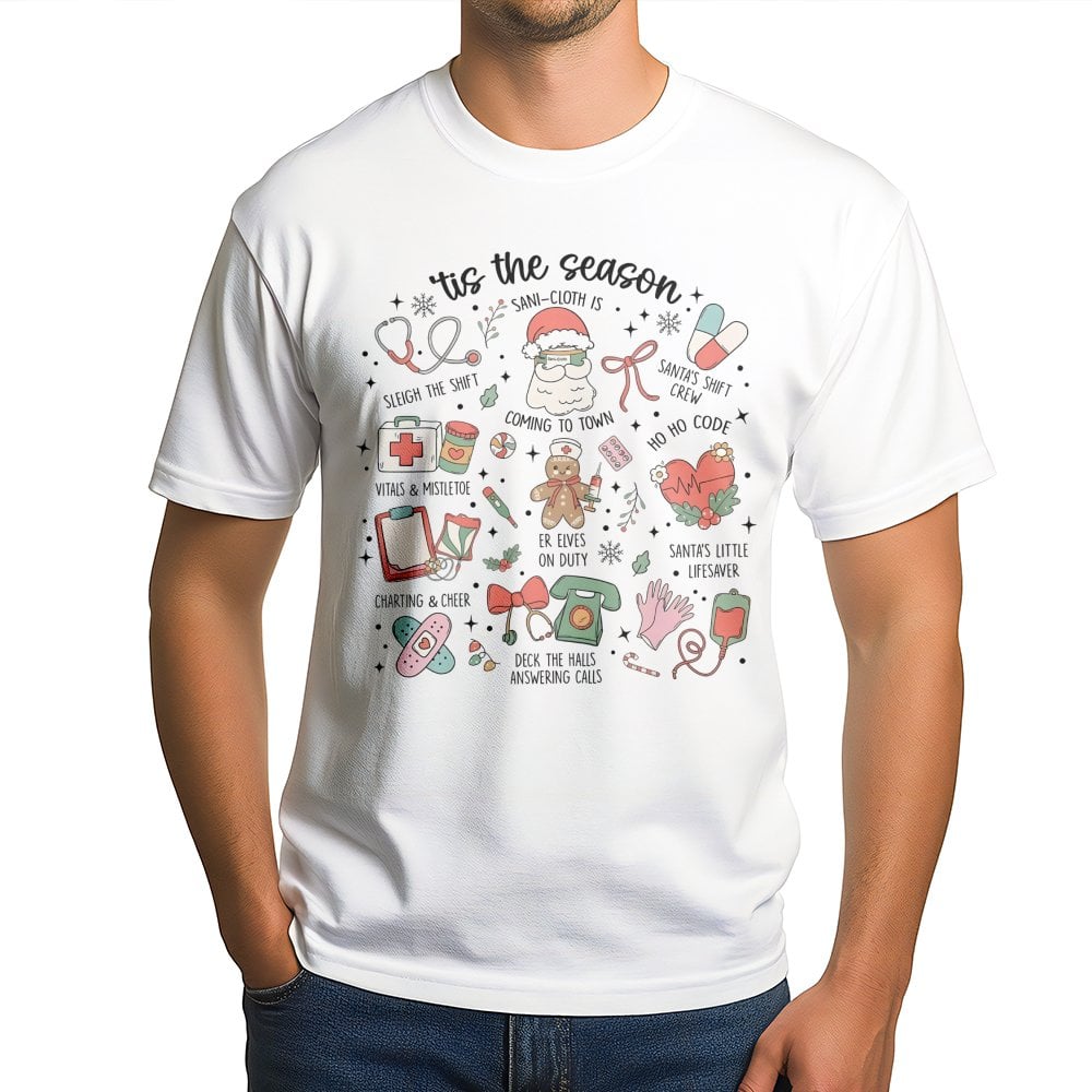 Healthcare Holiday Graphic Tee, Humorous Nurse Christmas Shirt, RN LPN Medical Staff Xmas Shirt, Nursing Student Christmas T-