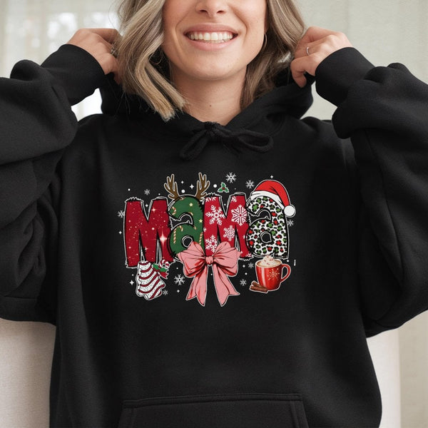 Leopard Print Holiday Sweatshirt, Christmas Mama Hoodie, Festive Mom Pullover Hoodie, Adorable Winter Graphic Hooded Sweater,