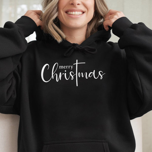 Christian Holiday Hooded Sweatshirt, Merry Christmas Cross Hoodie, Religious Christmas Cross Pullover, Faith Based Xmas Prese