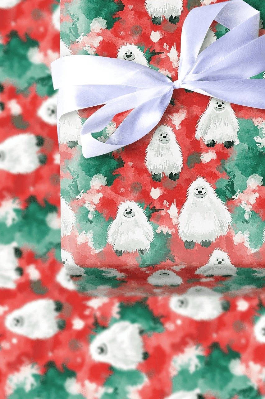 Abominable Snowman Holiday Gift Wrap, Adorable Yeti Christmas Wrapping Paper, Watercolor Yeti Wrapping Paper, Kids Festive Xm