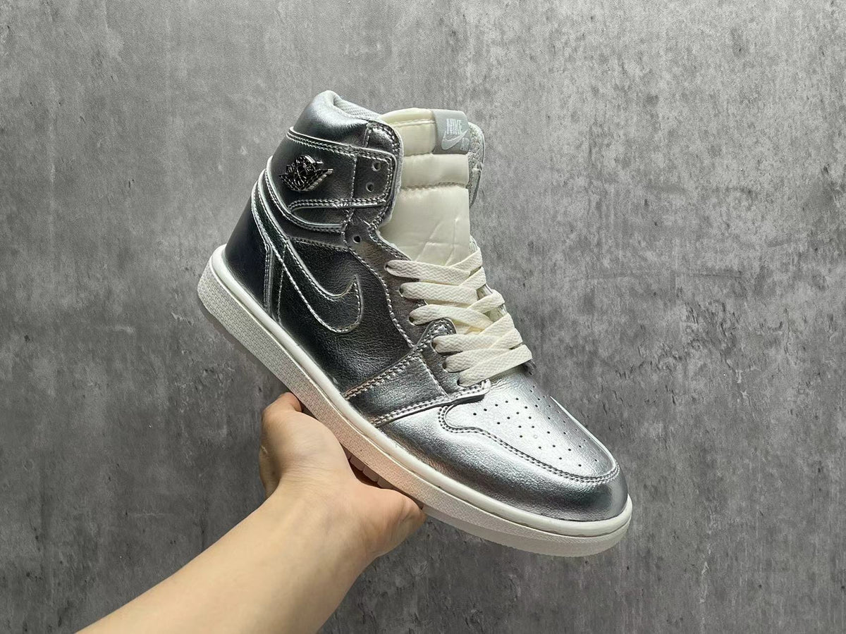 High Top Sneakers, Silver Colorway, Lace Up Design, Casual Gift for Sneaker Fans