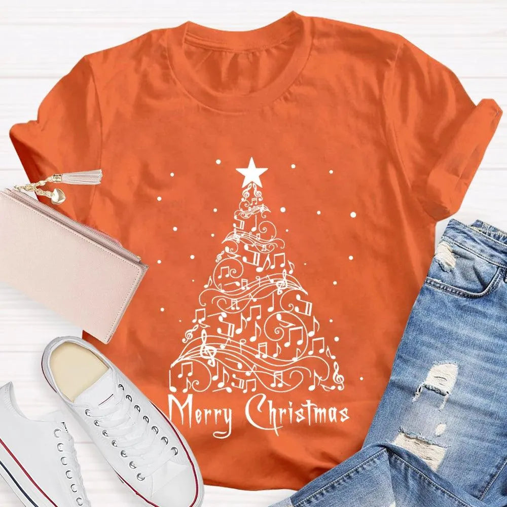 Sheet Music Holiday Tree T-Shirt, Music Teacher Christmas Shirt, Musical Notes Graphic Tee, Choir Director Christmas Present 