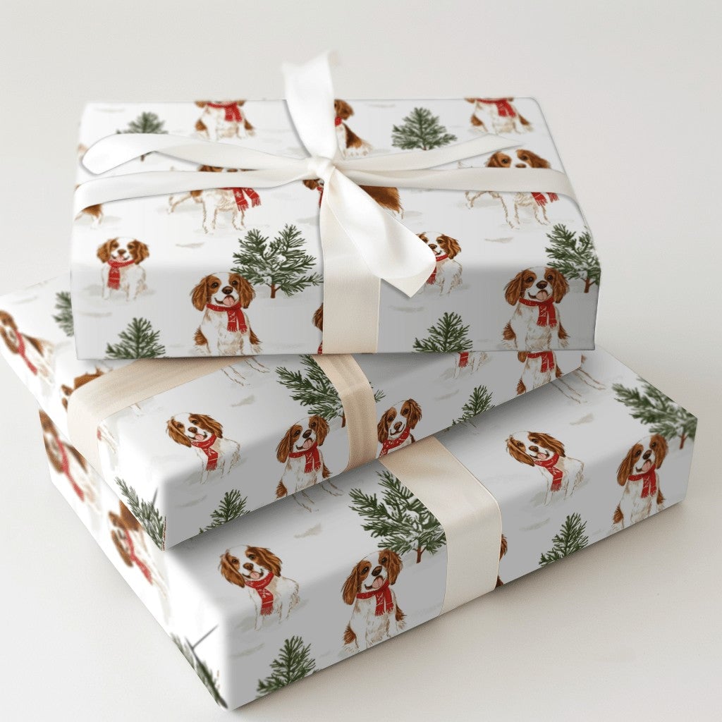 Christmas Dog Wrapping Paper, Cavalier King Charles Spaniel Wrapping Paper, Festive Puppy Gift Wrap, Holiday Pet Gift Wrappin