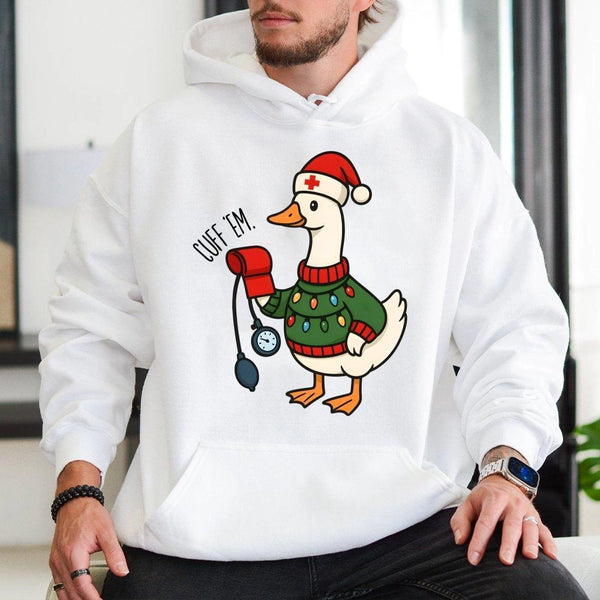 Christmas Nurse Hoodie, Silly Goose Cuff Em Nurse Hoodie, Humorous Blood Pressure Graphic Sweatshirt, Nursing Student Pullove