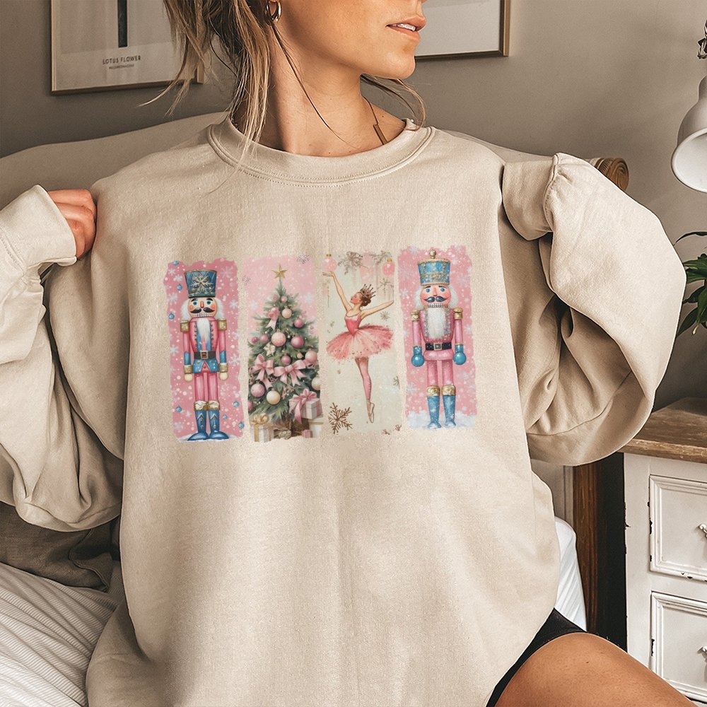Watercolor Ballerina Graphic Crewneck, Nutcracker Christmas Sweatshirt, Vintage Holiday Ballet Pullover, Festive Xmas Present