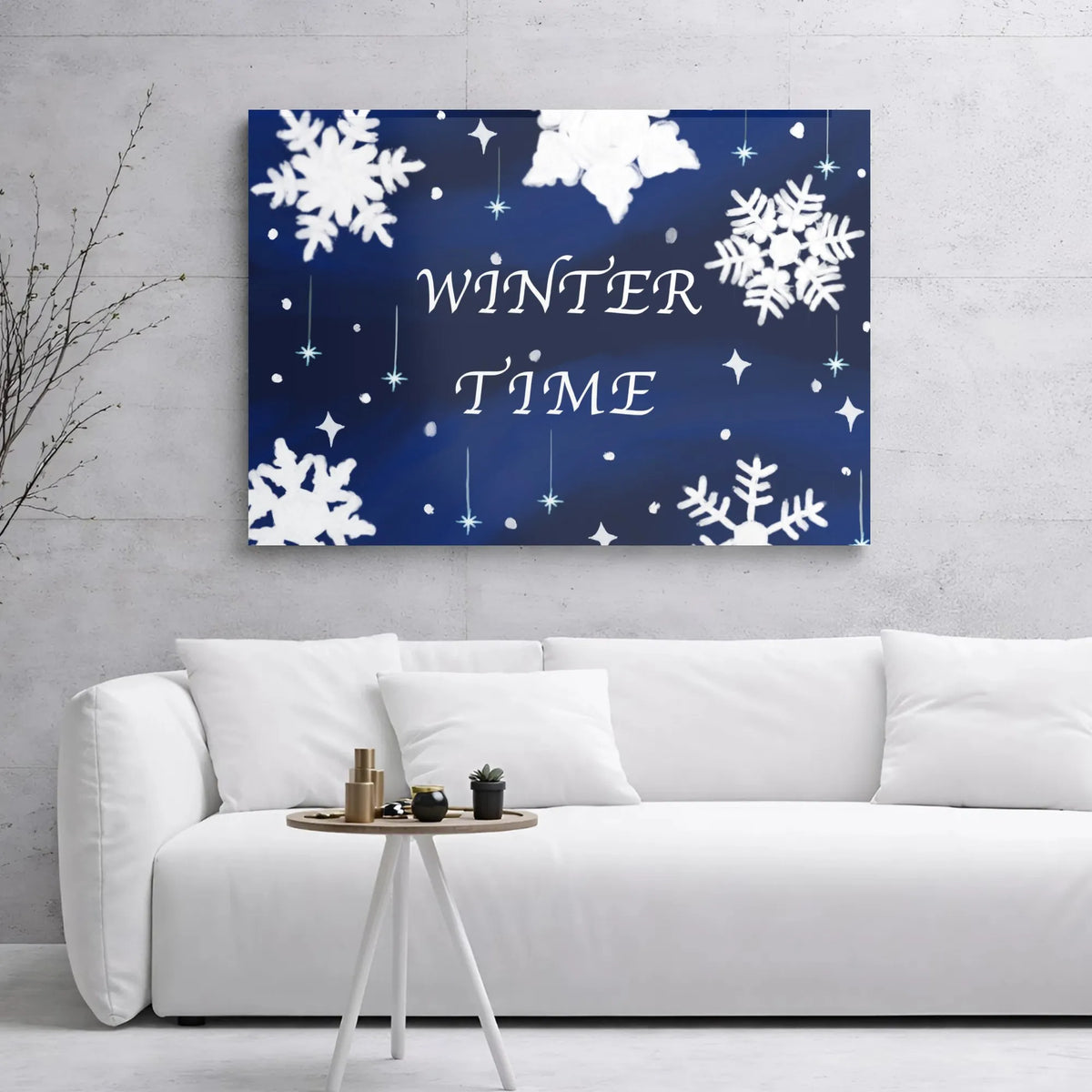 Snowflake and Stars Canvas Print, Winter Time Canvas Wall Art, Holiday Seasonal Canvas, Comfy Winter Living Room Decor, Chris