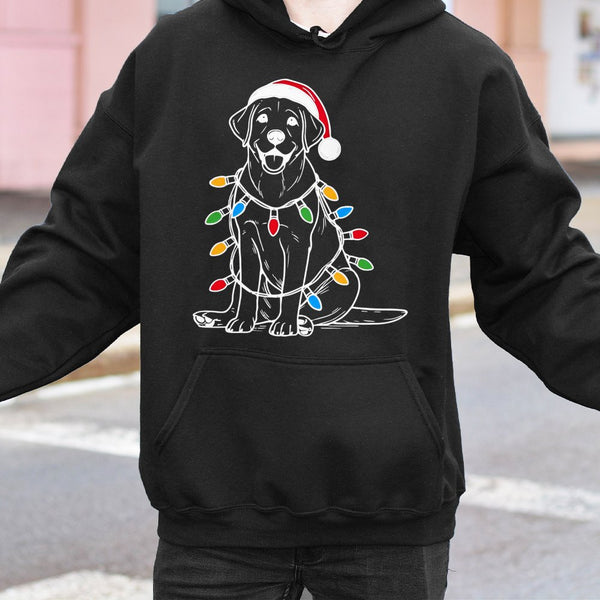 Santa Hat Lab Dog Sweatshirt, Labrador Christmas Hoodie, Adorable Xmas Dog Graphic Hoodie, Festive Holiday Pullover Hoodie, D