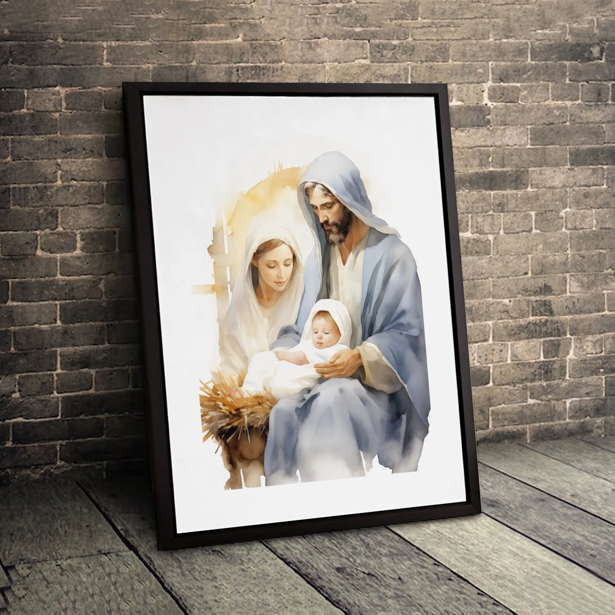 Watercolor Mary Joseph Baby Jesus Canvas Wall Art, Holy Family Nativity Canvas Print, Christian Christmas Wall Decor, Faith H