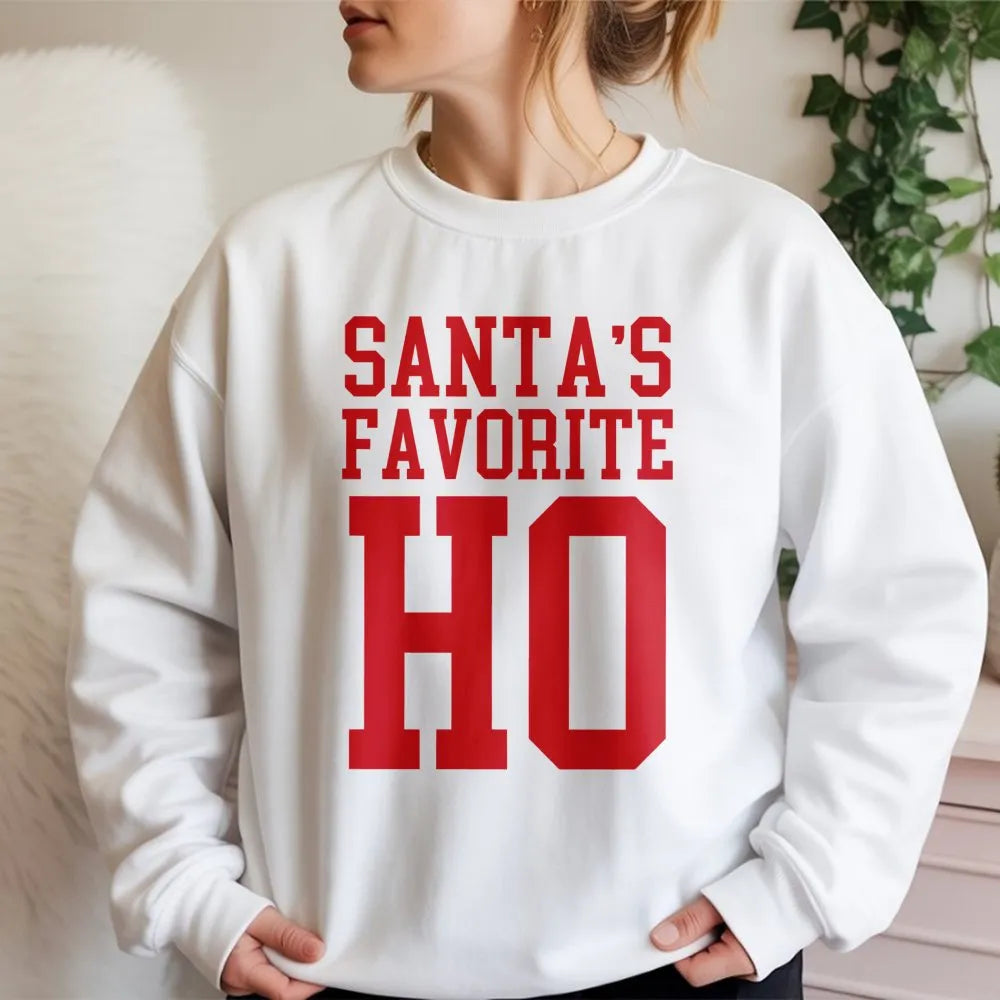 Humorous Christmas Party Sweatshirt, Santa's Favorite Ho Sweatshirt, Naughty Holiday Sweater, Retro Xmas Crewneck Sweatshirt,