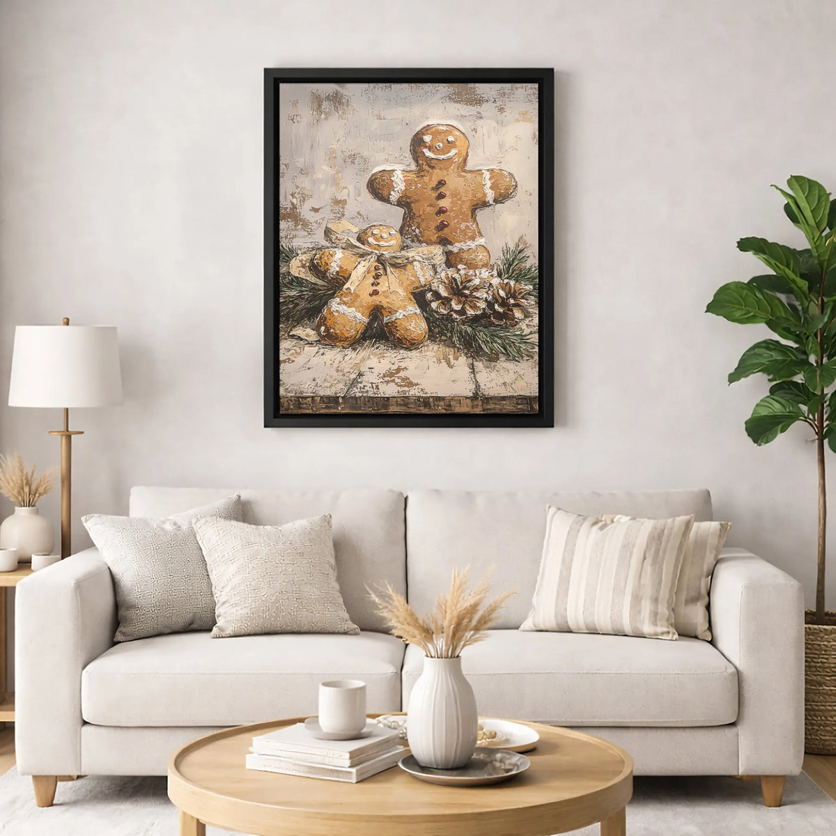 Rustic Christmas Kitchen Canvas Print, Gingerbread Men Canvas Wall Art, Impasto Holiday Wall Art, Festive Winter Baker Canvas