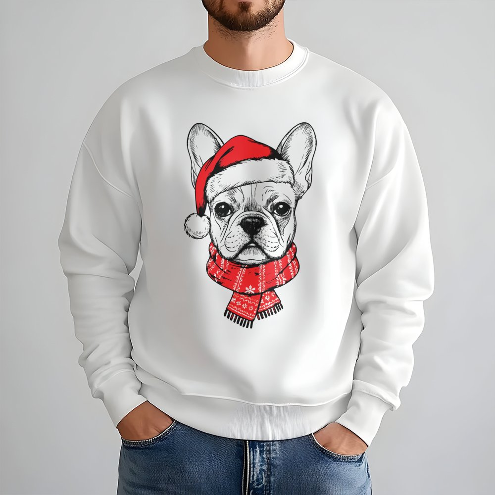 Santa Hat French Bulldog Crewneck, Frenchie Christmas Sweatshirt, Dog Holiday Pullover, Frenchie Xmas Sweatshirt