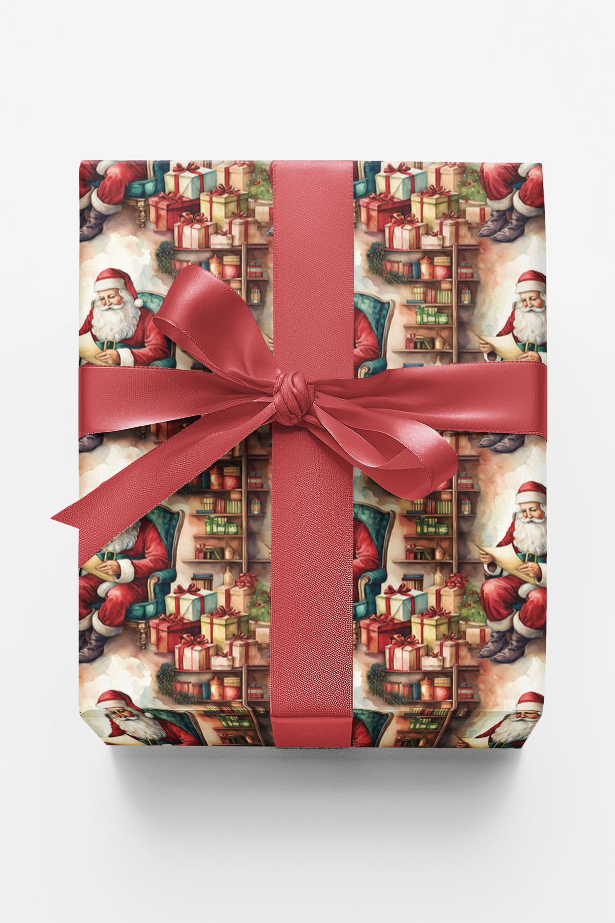 Vintage Christmas Santa Claus Gift Wrap, Reading Santa Wrapping Paper, Retro Holiday Wrapping Paper, Xmas Present Gift Wrappi