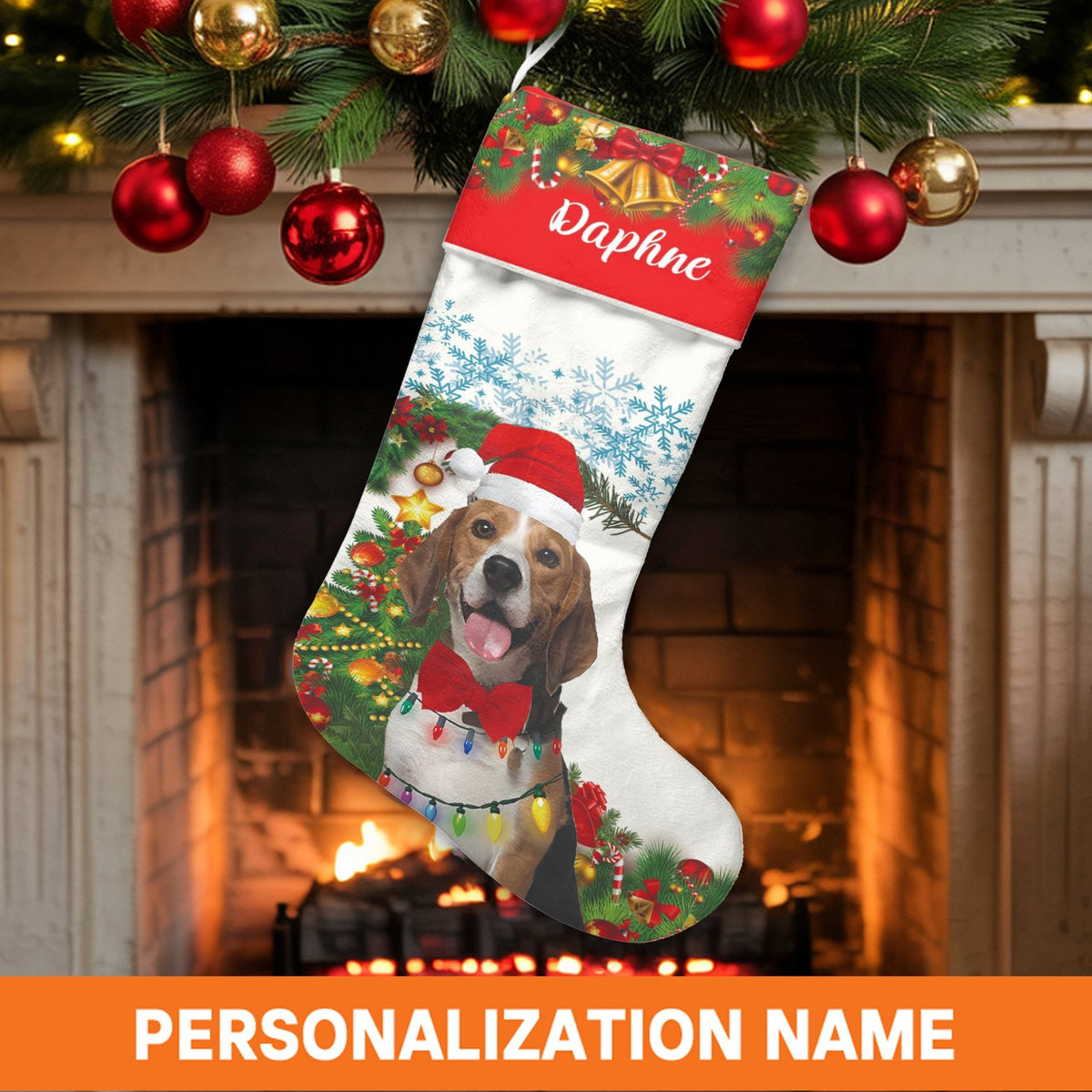 Custom Name Dog Stocking, Personalized Beagle Christmas Stocking, Adorable Pet Holiday Stocking, Beagle Lover Present, Christ