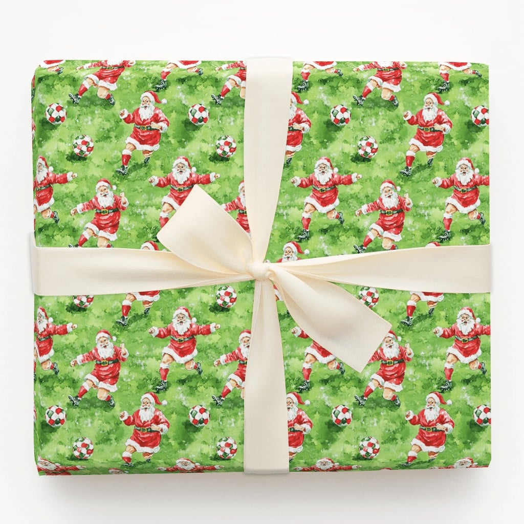Christmas Soccer Gift Wrap, Soccer Santa Wrapping Paper, Holiday Sports Wrapping Paper, Football Santa Roll, Athlete Xmas Gif
