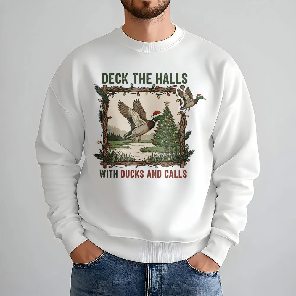 Deck the Halls Mallard Crewneck, Duck Hunting Christmas Sweatshirt, Humorous Hunter Holiday Sweater, Outdoor Wildlife Xmas Pu