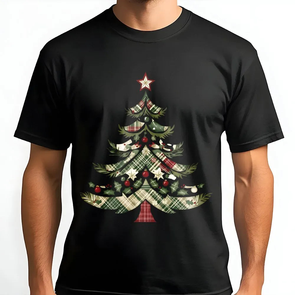 Vintage Buffalo Plaid Holiday Shirt, Rustic Plaid Christmas Tree T-Shirt, Comfy Festive Tree Graphic Tee, Adorable Winter Hol