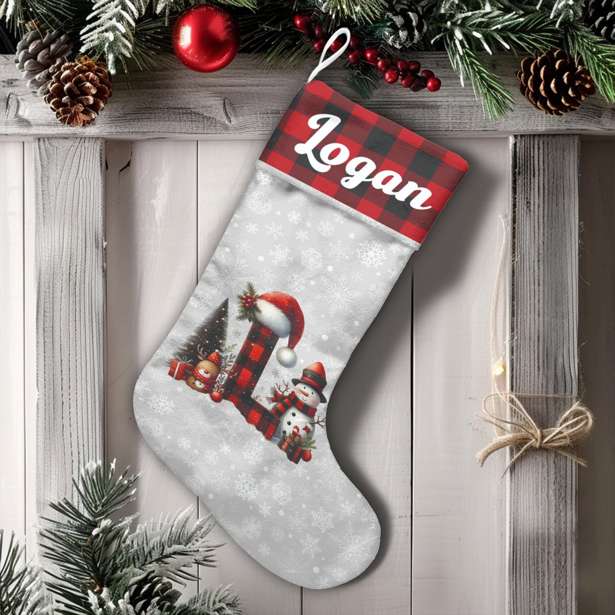 Initial Holiday Stocking, Monogram Letter L Christmas Stocking, Personalized Christmas Stocking, Custom Name Stocking