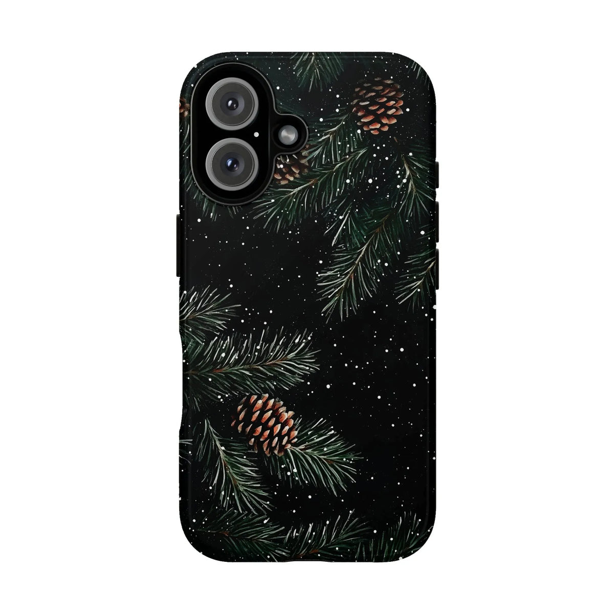 Winter Evergreen Branch Phone Case, Pine Cone iPhone Phone Case, Falling Snow Botanical Tough Cover, Nature Lover Christmas P