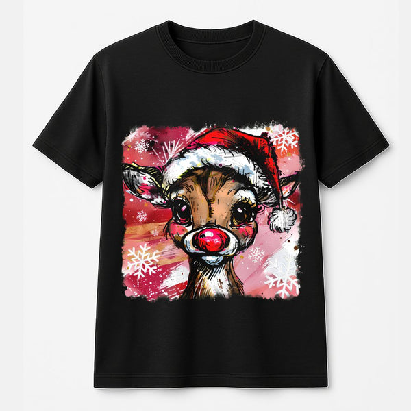 Santa Hat Holiday Graphic Tee, Adorable Reindeer Christmas Shirt, Festive Reindeer T-Shirt, Winter Holiday Reindeer Tee, Xmas